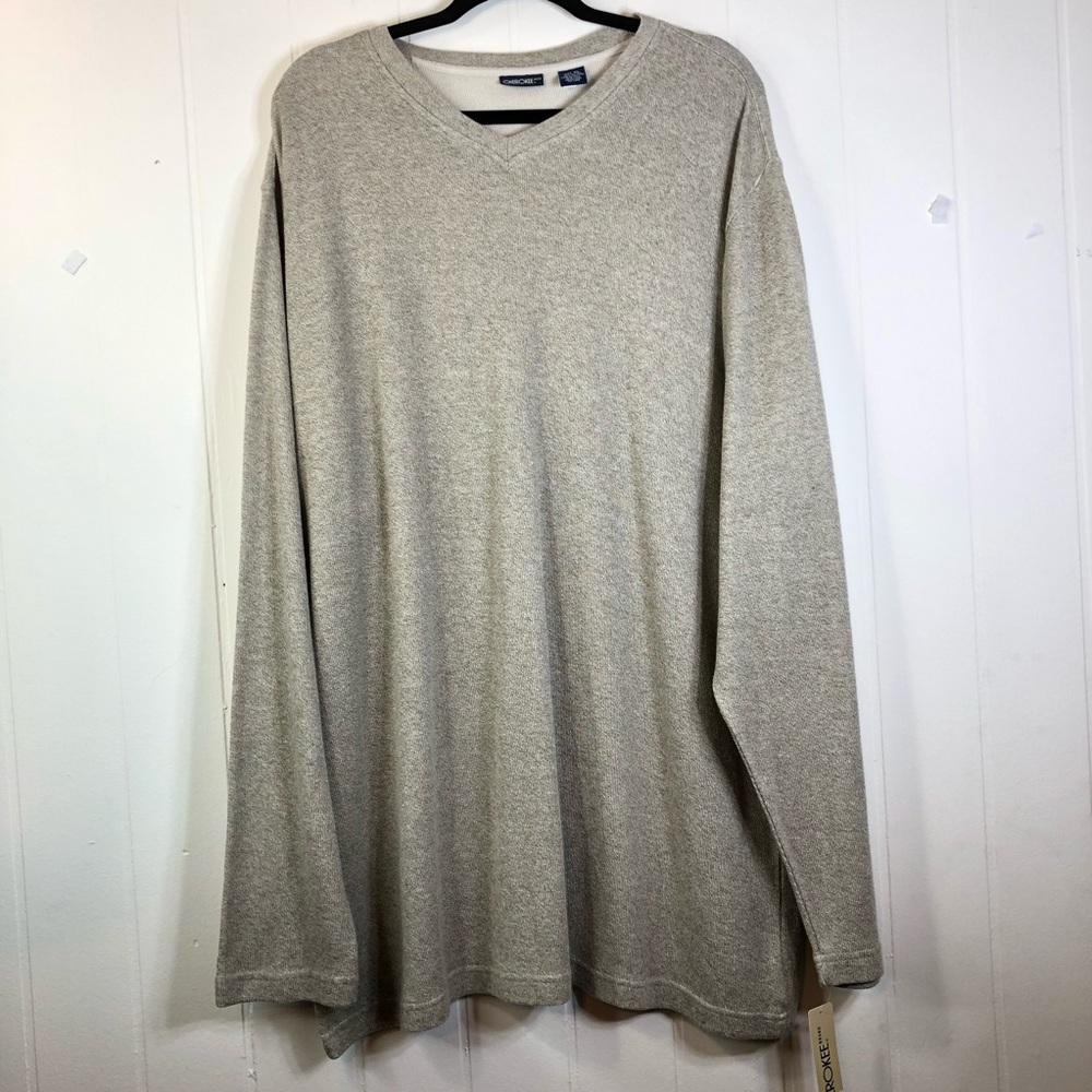 Cherokee XL Sand/Tan Color Long Sleeve V-Neck Heavy Weight Shirt